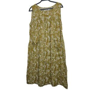 The Vermont Country Store Sleeveless Olive Leaf Print Midi Dress M Cotton Casual
